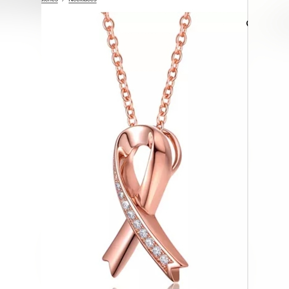 Genevive Sterling Silver 18K Rose Gold Pl with Clear CZ Loop  Necklace